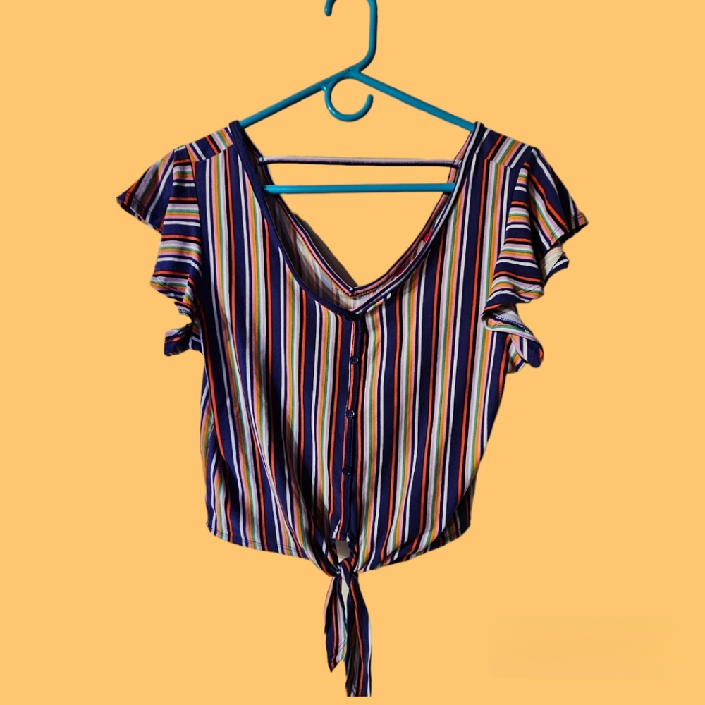 💚🩷Hot Kiss Striped Cropped Top💙🧡